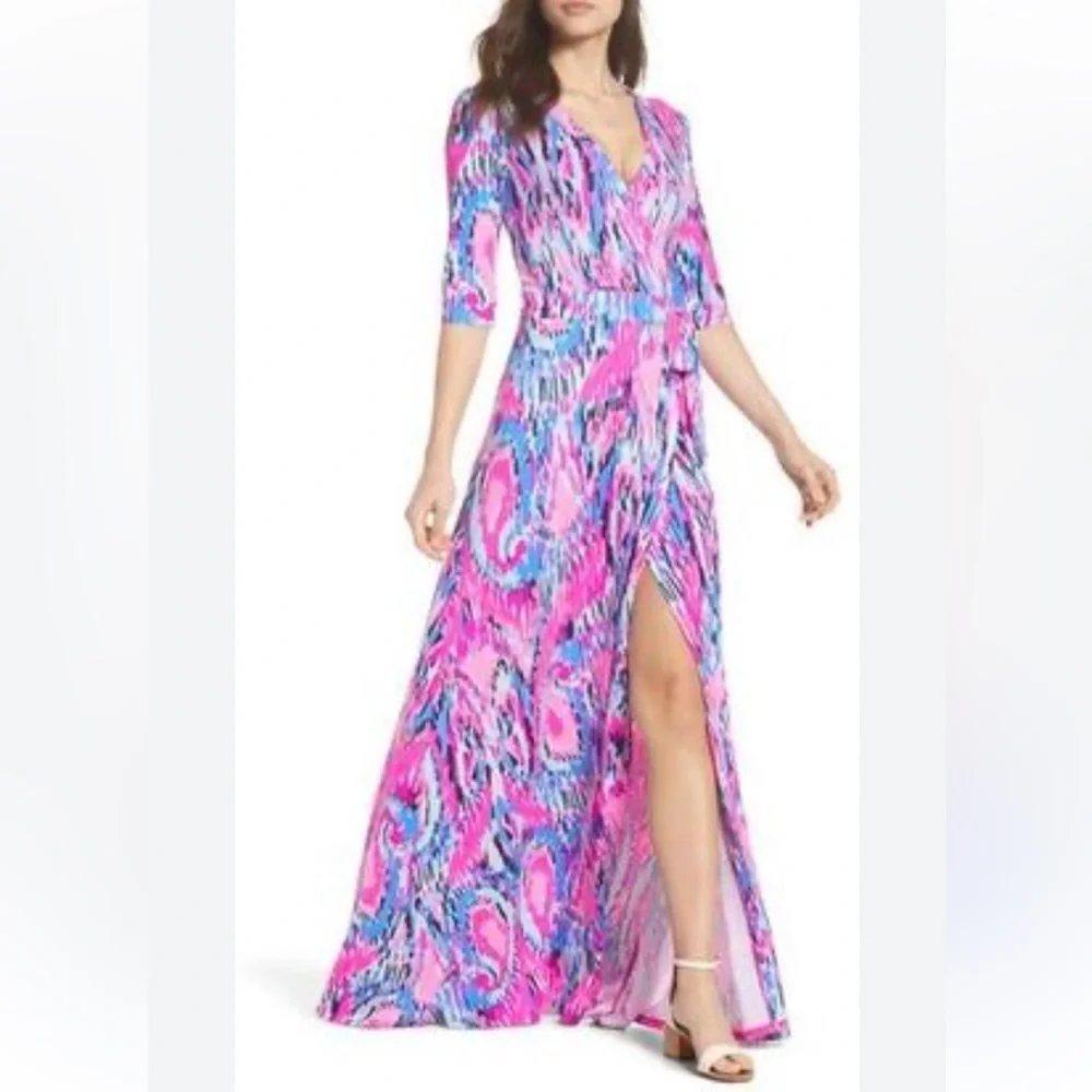 Lilly Pulitzer Marvista Wrap Maxi Dress S Free Spirit Stretch Resortwear Beachy - Picture 5 of 14